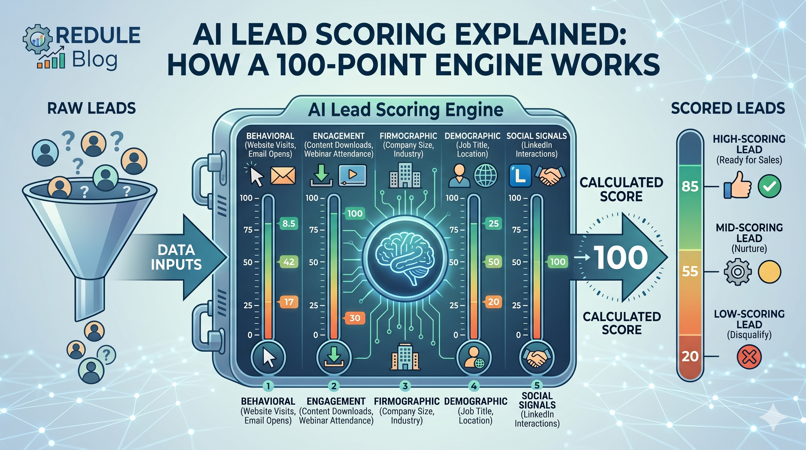 AI lead scoring explained: how a 100-point engine works